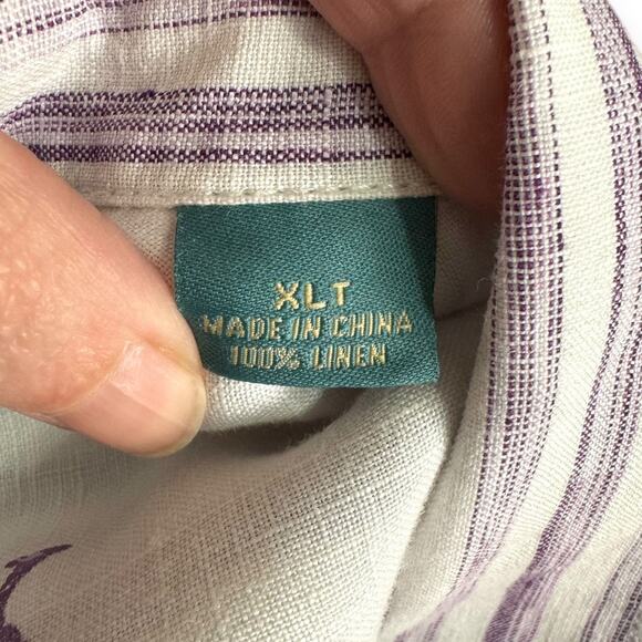 Tommy Bahama Relax 100% Linen Purple Striped Casual Button Down Shirt Men's XLT - Picture 9 of 9